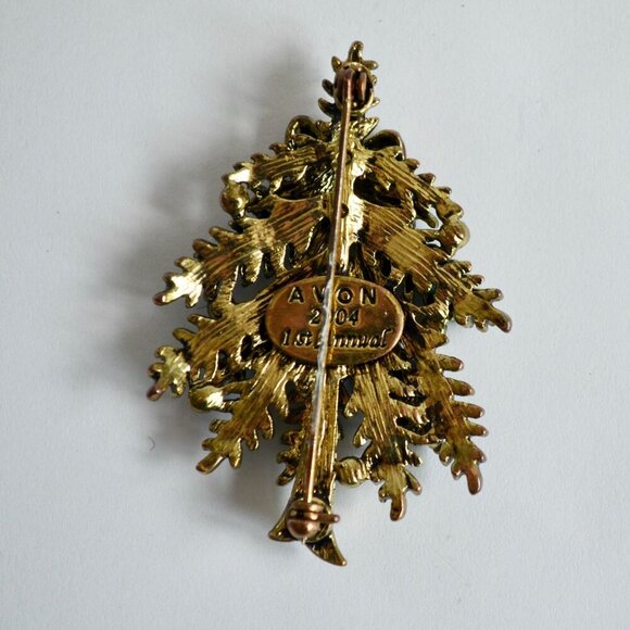 Avon 2004 1st Annual Rhinestone Enameled Brooch Pin Christmas Tree Signed - Picture 3 of 3